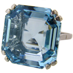 Octagon Aquamarine Single Stone Ring - Click Image to Close