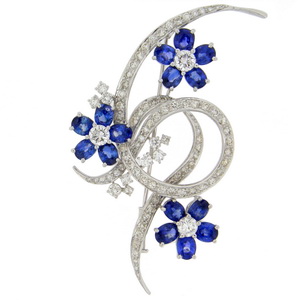 Sapphire and Diamond Floral Brooch - Click Image to Close