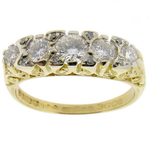 Diamond set Carved Five Stone Ring - Click Image to Close