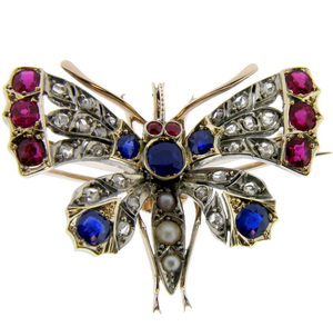 Victorian Multi-Gem set Butterfly Brooch/Pendant - Click Image to Close