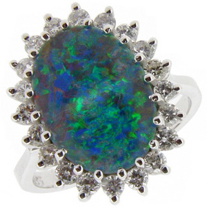 Opal Doublet and Diamond cluster Ring - Click Image to Close