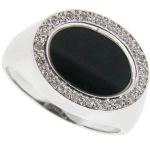 Onyx and Diamond Dress Ring - Click Image to Close
