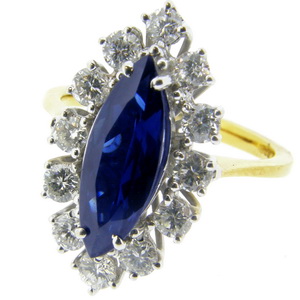 Sapphire and Diamond Navette Cluster Ring - Click Image to Close