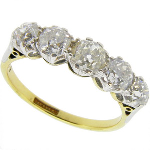 Edwardian Old Brilliant Cut Diamond Five Stone Ring - Click Image to Close