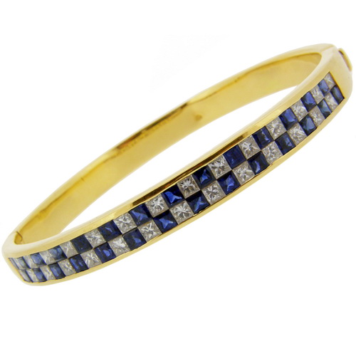 Sapphire Diamond Bangle Bracelet - Click Image to Close
