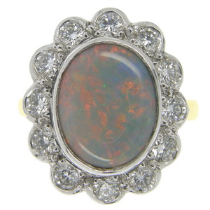 Opal and Brilliant Cut Diamond Cluster Ring - Click Image to Close