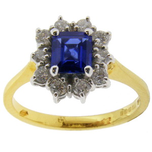 An Octagon Sapphire and Diamond Cluster Ring - Click Image to Close