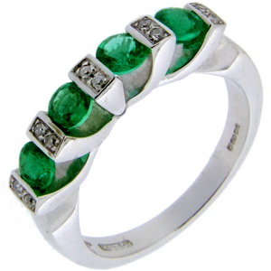 Diamond and emerald half eternity ring - Click Image to Close