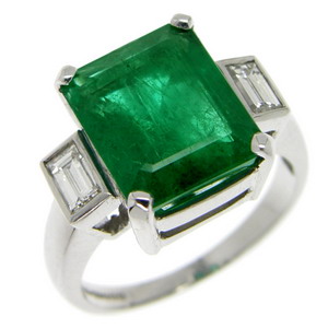 Brazilian Emerald Cut Emerald & Diamond Ring - Click Image to Close
