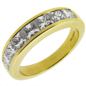 Yellow Gold Princess Cut Diamond Half Eternity Ring 750 - Click Image to Close