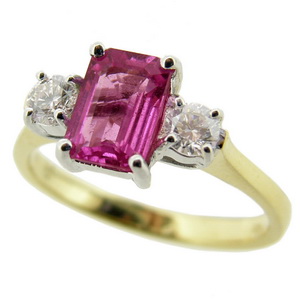 Pink Sapphire Ring -3 Stone - Click Image to Close
