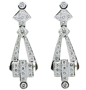 Art Deco style Diamond Earrings. Diamonds 1.83ct White Gold 18ct - Click Image to Close