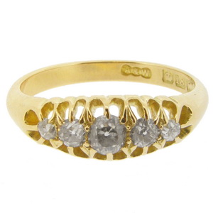 Diamond Five Stone Ring 18ct Edwardian - Click Image to Close