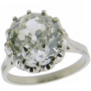 Old Cut Solitaire Cushion shaped diamond ring- 5 carats - Click Image to Close
