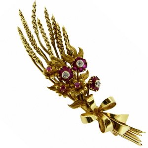 Golden wheat sheaf brooch with rubies and diamonds - Click Image to Close