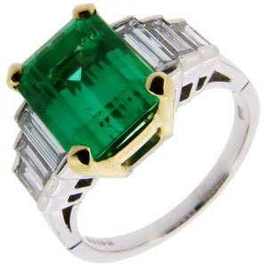 Octagon Emerald and Diamond Ring - Click Image to Close