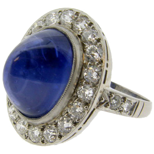 Antique Cabachon Sapphire and diamond ring - Click Image to Close
