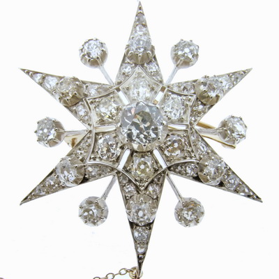 Vintage Diamond Star Brooch - Late Victorian - Click Image to Close