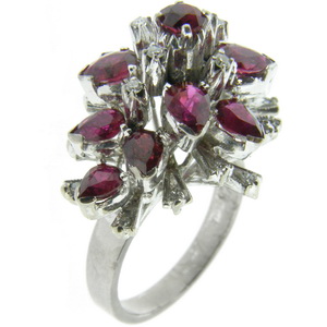 A Vintage Ruby & Diamond Navette Dress Ring - Click Image to Close