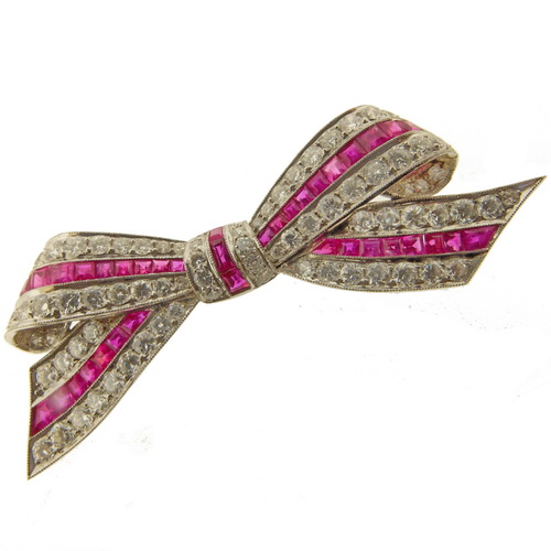 An antique Ruby and Diamond Bow Brooch - Click Image to Close