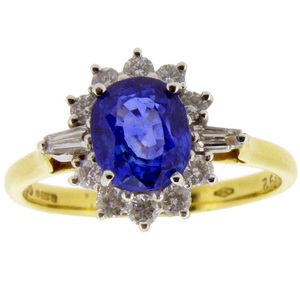 Ceylon Sapphire and Diamond Cluster Ring - Click Image to Close