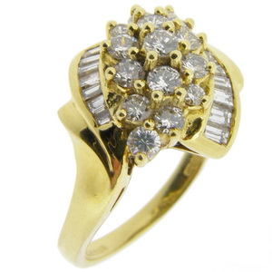 Yellow Gold Fancy Vintage Diamond Cluster Ring - Click Image to Close